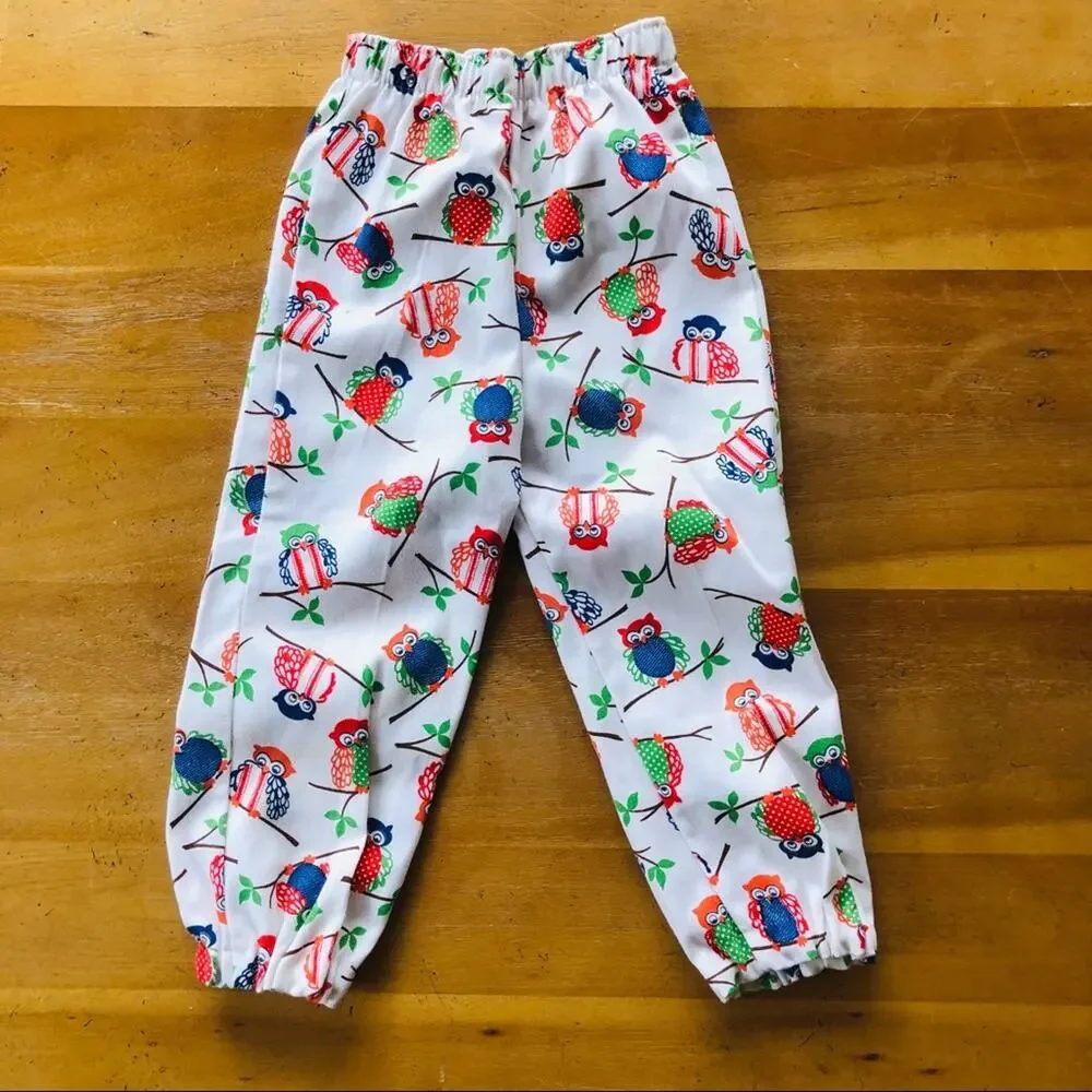 Vintage Owl Pattern Kid's 4T Pants Pajama Bottoms Colorful 70s 80s Cute Unisex